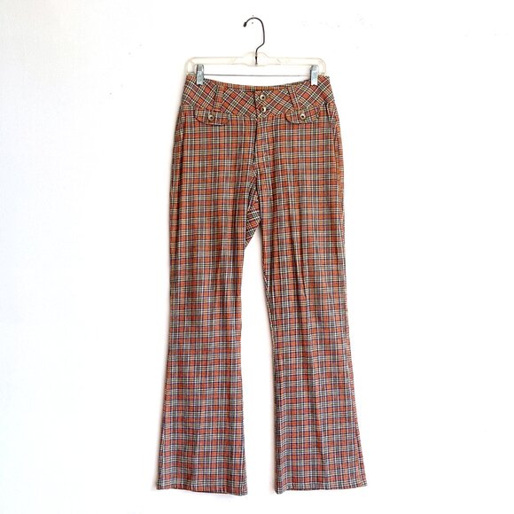 Vintage 90s Y2K JNCO Denim Girlie Stuff Orange Plaid Pants 30" Waist